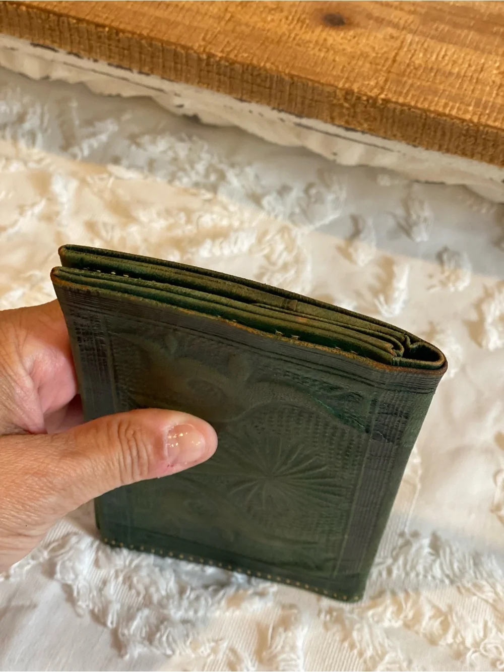 Vintage embossed Green Embossed Leather Wallet